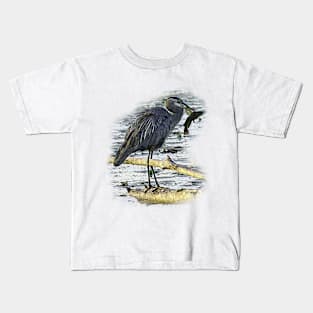 Heron with fish Kids T-Shirt